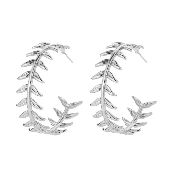 NEW Silver Leaf Branch Hoop Earrings - Picture 2 of 3